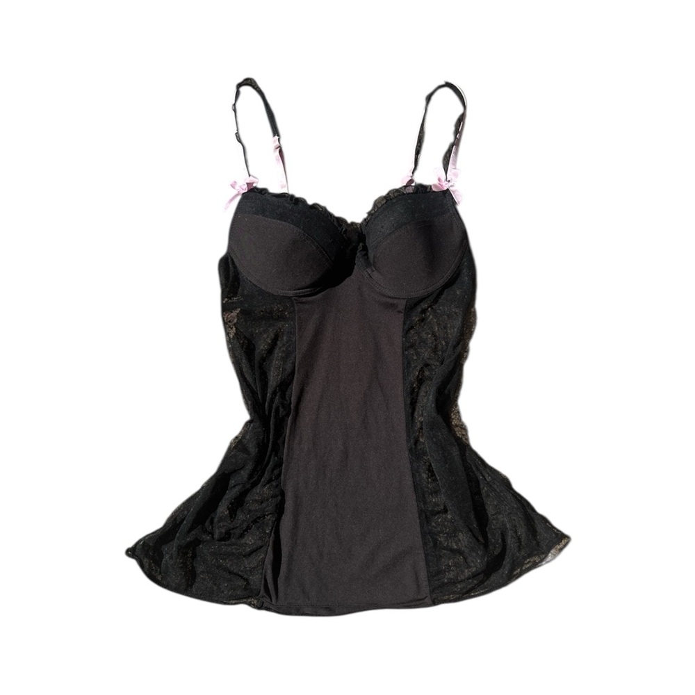 2000s y2k vintage black mesh lolita jirai kei corset top with pink bows